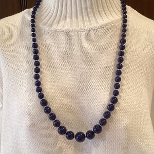 Deep Blue Beaded Necklace with Gold Tone Spacers